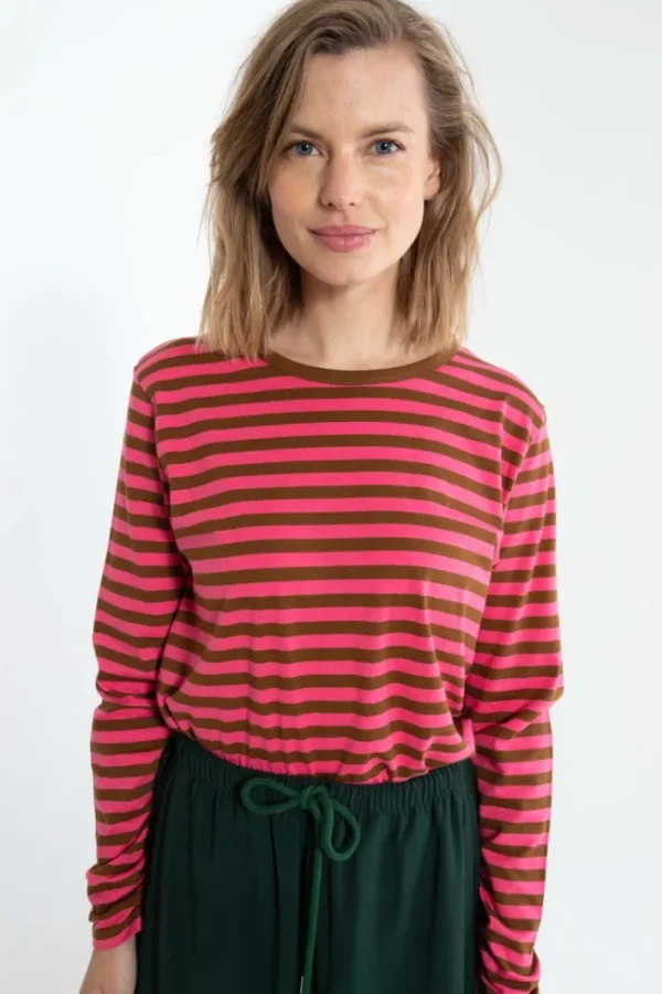 Danebasic Merry LS Tee Tobacco/Bright Pink