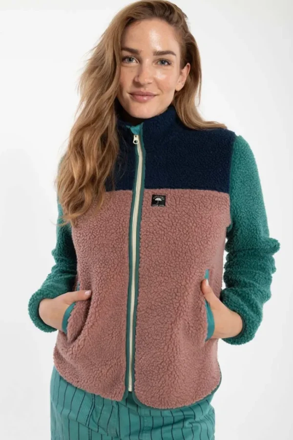 Danebirk Fleece Zip-Up Dk Navy/Light Slate/Dk Rose