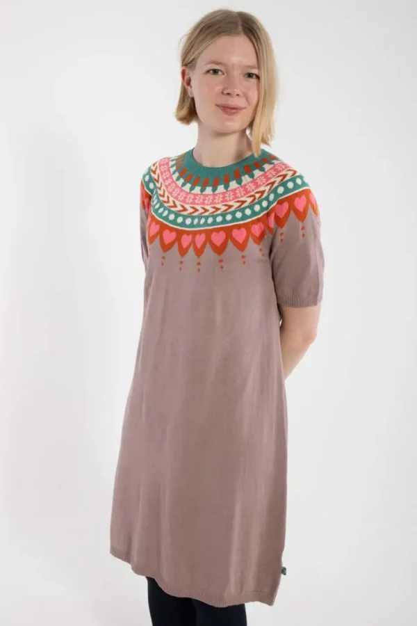 Daneblomme Cotton Knit Sweater Dress Rose Beige