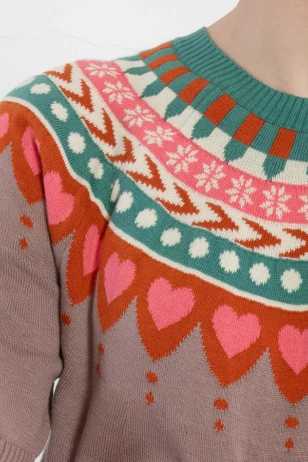 Daneblomme Cotton Knit Sweater Dress Rose Beige