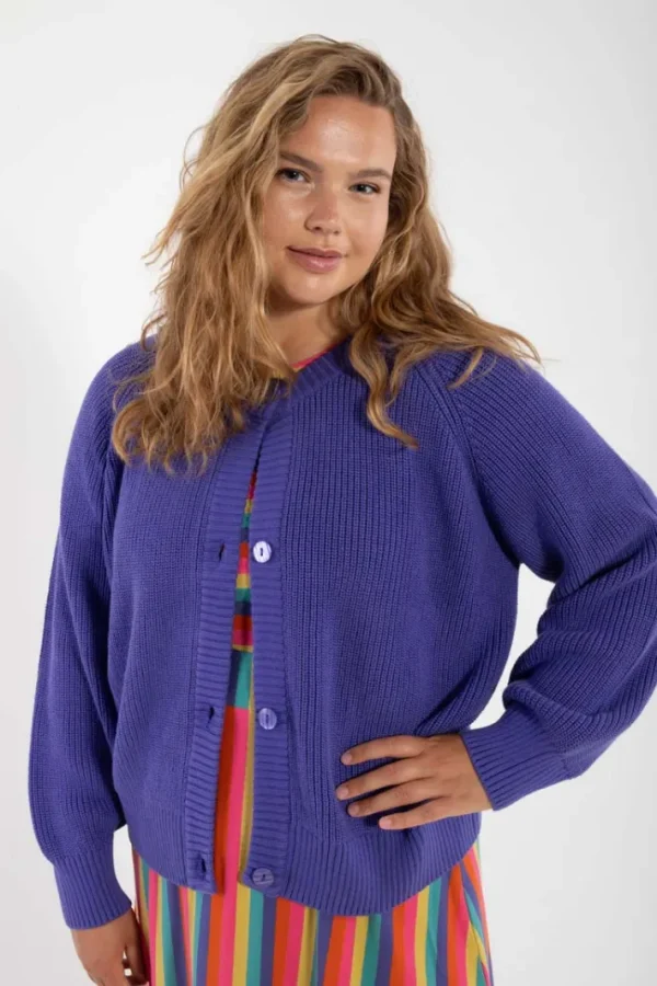 Danechunk Rib Cardigan Cold Purple