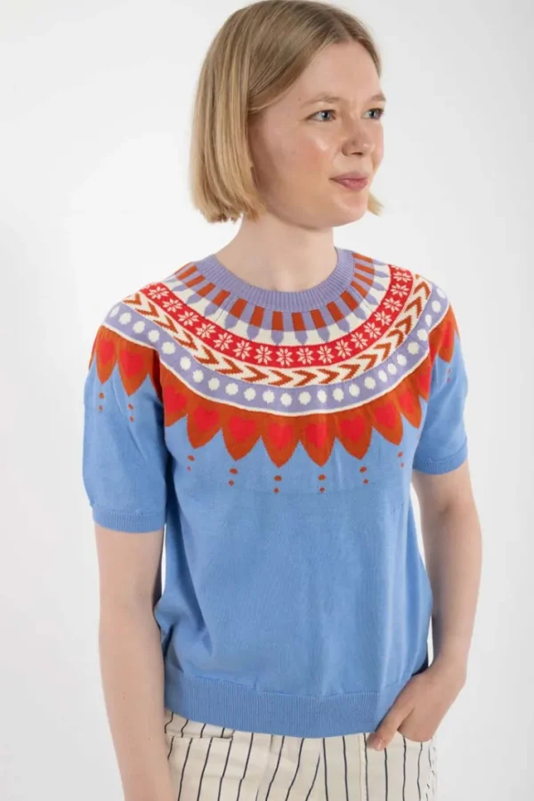 Danehope Cotton Knit Sweater Tee Waterblue