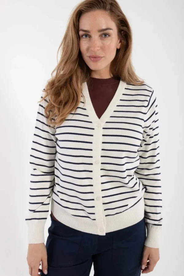 Danejolly Cotton Knit Cardigan Chalk/Dk Navy