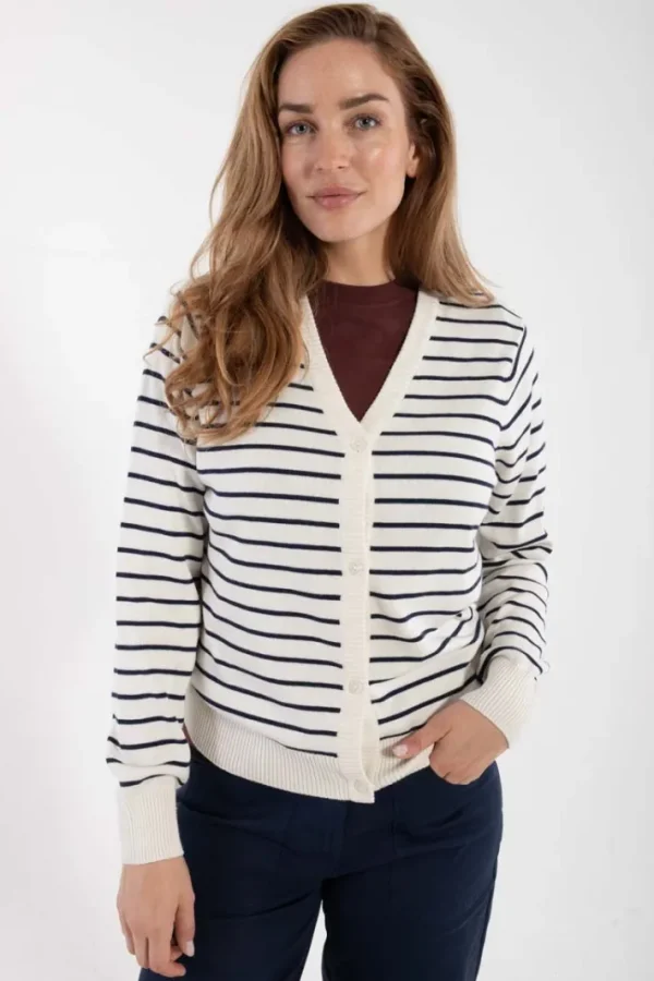 Danejolly Cotton Knit Cardigan Chalk/Dk Navy