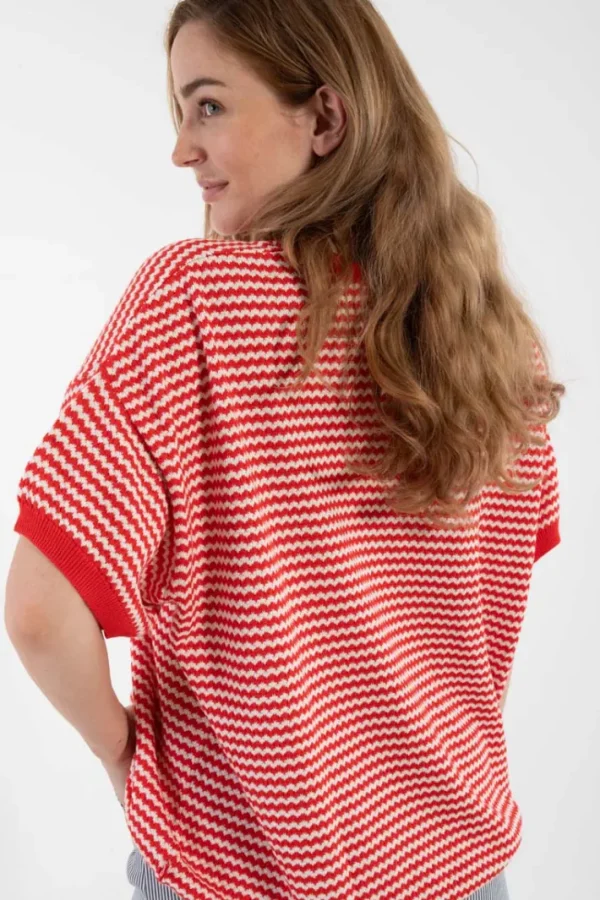 Danepopcorn Pearl Knit Sweater Tee Summer Red/Chalk