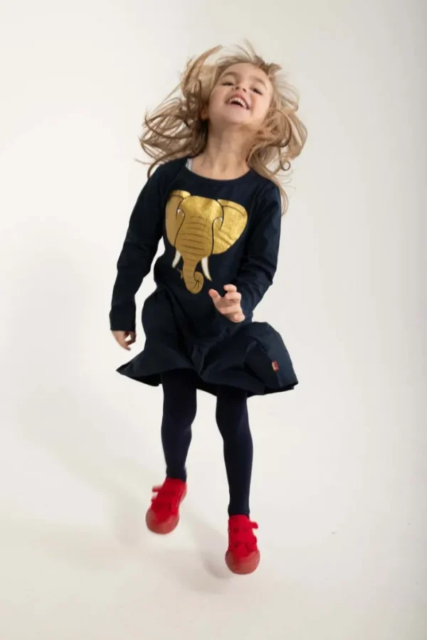 Dyrzanzi Dress LS Dk Navy ELEFANT GOLD GLITTER
