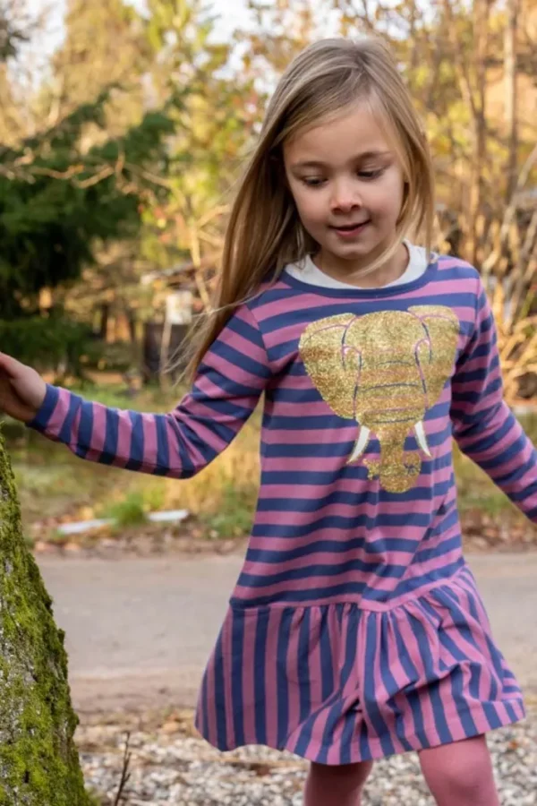 Dyrzanzi LS Dress AOP/STRIB Grey Marine/Old Rose ELEFANT