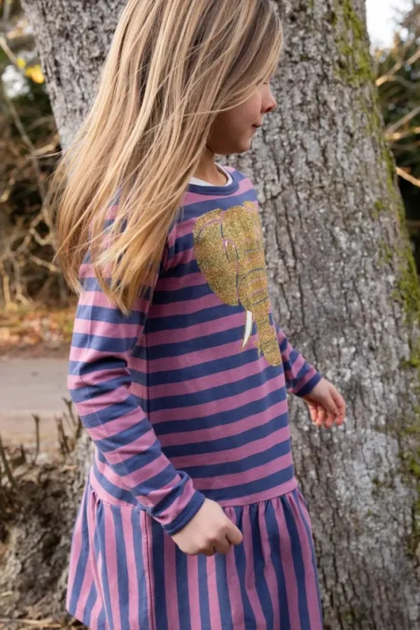 Dyrzanzi LS Dress AOP/STRIB Grey Marine/Old Rose ELEFANT