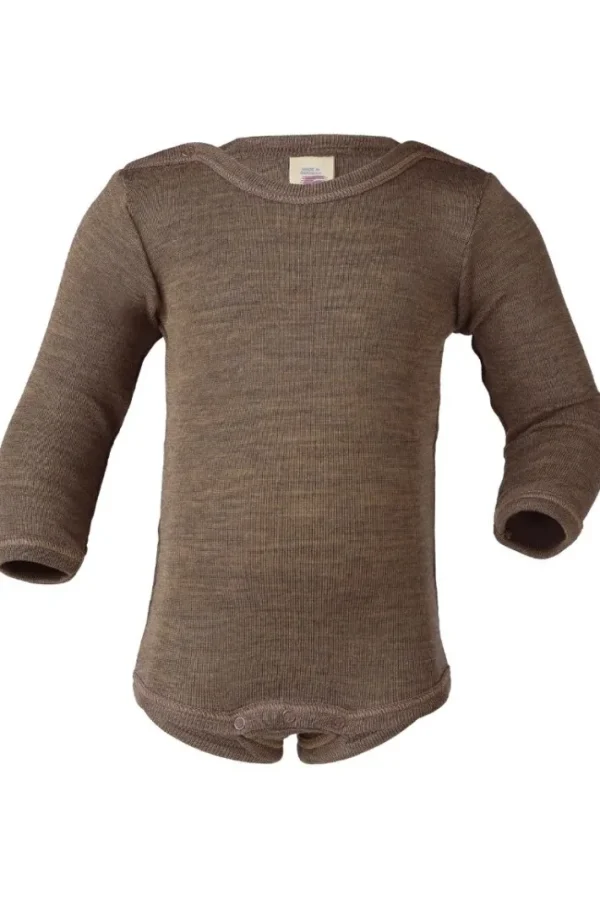Engel Wool Natur Baby Body LS w.Buttons GOTS Walnut