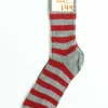 Hirsch Natur Wool Socks Stripes Heather Grey/Red