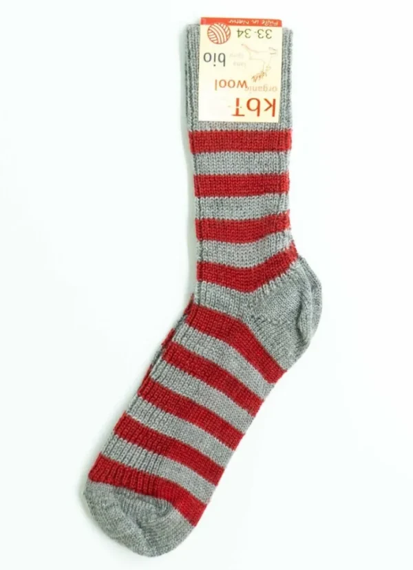 Hirsch Natur Wool Socks Stripes Heather Grey/Red