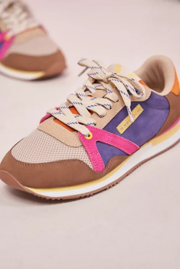 M.MOUSTACHE André Running Sneakers Suede Et Mesh Taupe Ecru