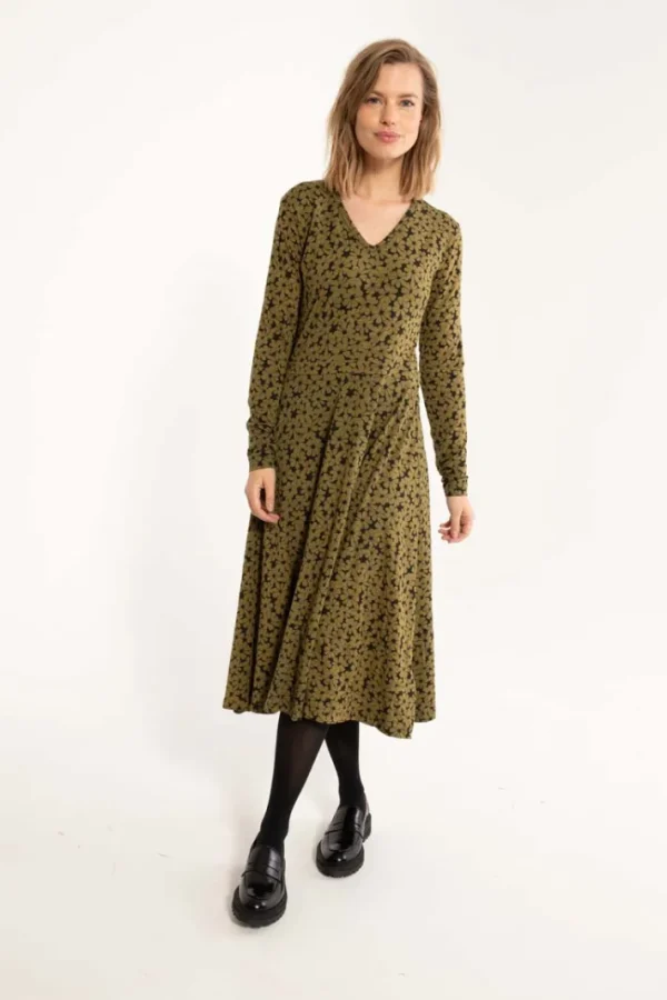 ORGANIC - Danandreasen Viscose Slub Dress Olive FLOWERY
