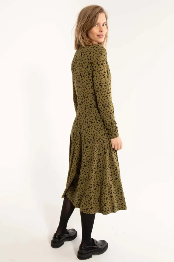 ORGANIC - Danandreasen Viscose Slub Dress Olive FLOWERY