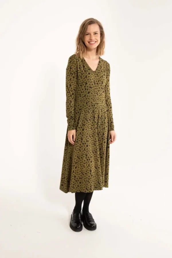 ORGANIC - Danandreasen Viscose Slub Dress Olive FLOWERY