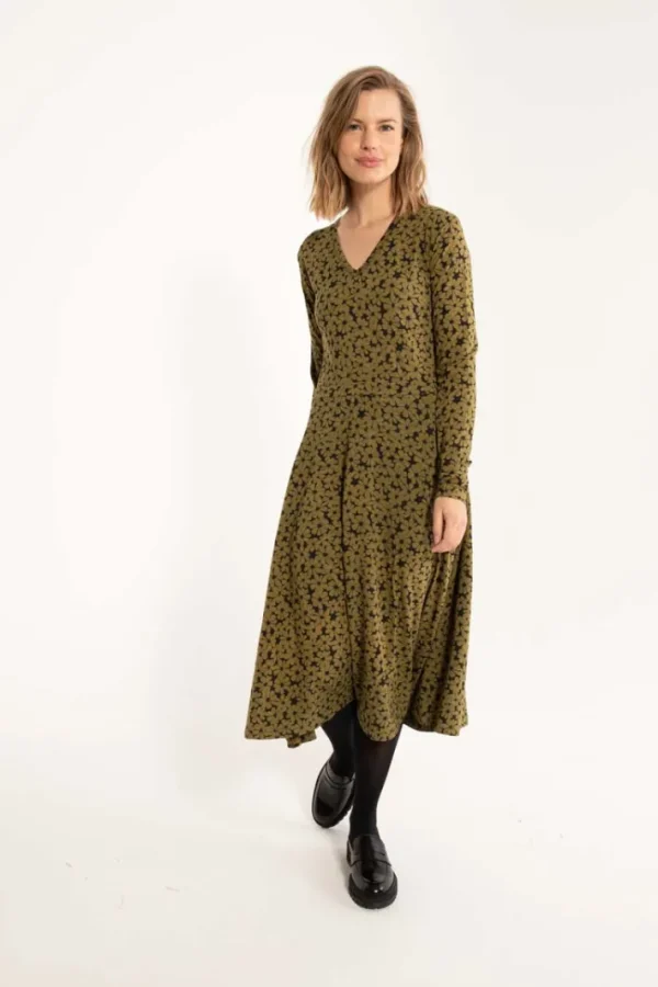 ORGANIC - Danandreasen Viscose Slub Dress Olive FLOWERY