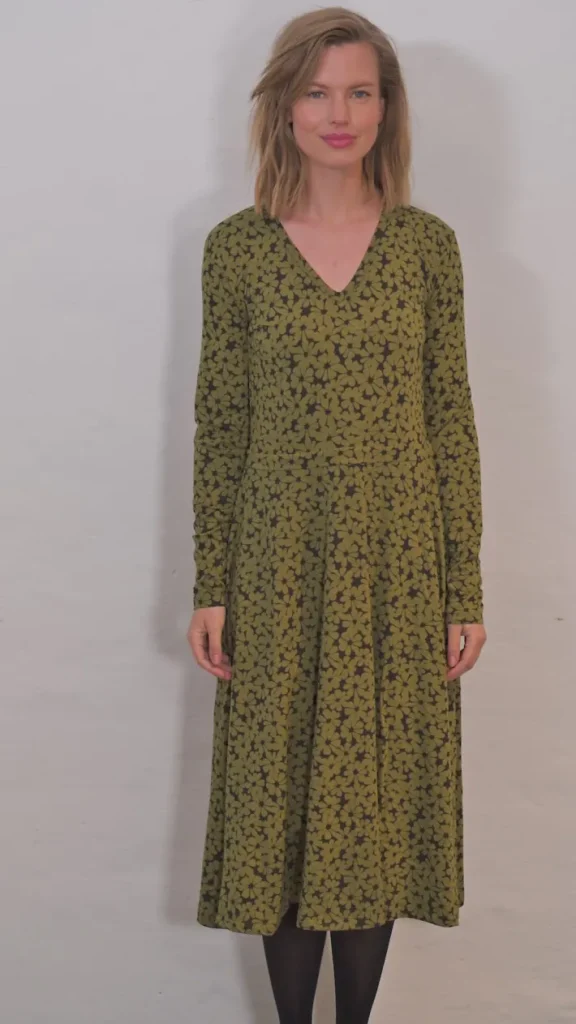 ORGANIC - Danandreasen Viscose Slub Dress Olive FLOWERY