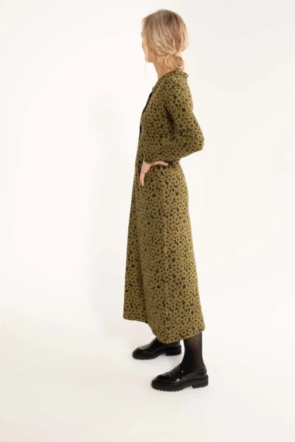 ORGANIC - Danemusical Viscose Slub Dress Olive FLOWERY