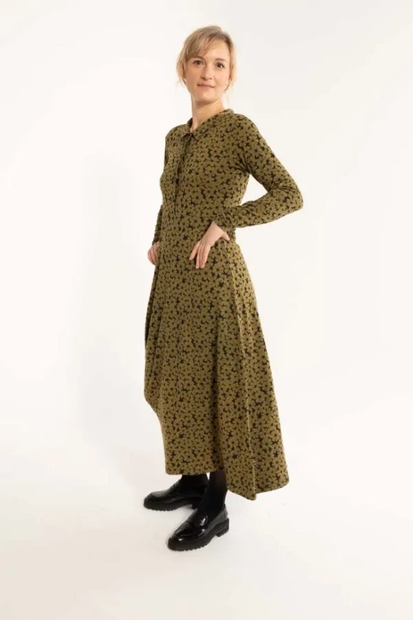 ORGANIC - Danemusical Viscose Slub Dress Olive FLOWERY