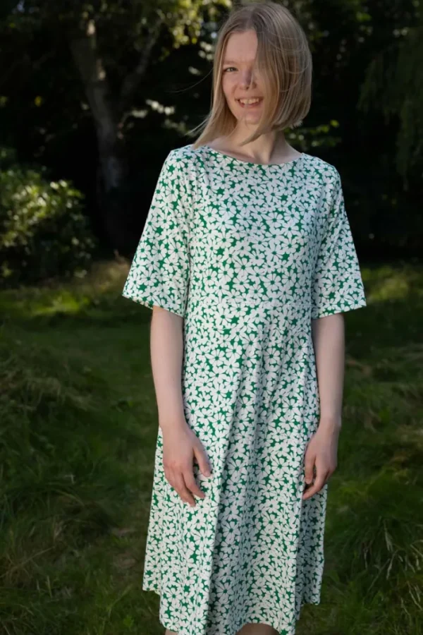 ORGANIC - Daneviborg Slub Dress Green Flower