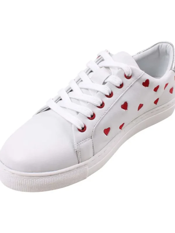 PiedPied Leather Love Sneakers White ( Red Hearts )