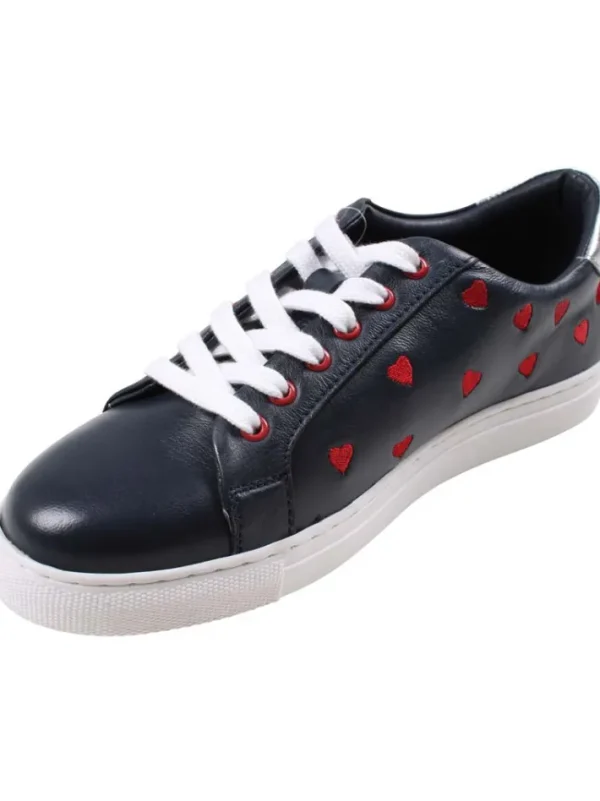 PiedPied Leather Love Sneakers Navy ( Red Hearts )